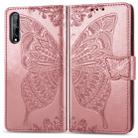 For Huawei Y8P/ Enjoy 10S Butterfly Love Flower Embossed Horizontal Flip Leather Case with Bracket / Card Slot / Wallet / Lanyard(Rose Gold) - 1