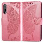 For Huawei Y8P/ Enjoy 10S Butterfly Love Flower Embossed Horizontal Flip Leather Case with Bracket / Card Slot / Wallet / Lanyard(Pink) - 1