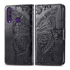 For Huawei Y6P Butterfly Love Flower Embossed Horizontal Flip Leather Case with Bracket / Card Slot / Wallet / Lanyard(Black) - 1