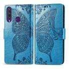 For Huawei Y6P Butterfly Love Flower Embossed Horizontal Flip Leather Case with Bracket / Card Slot / Wallet / Lanyard(Blue) - 1