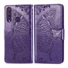 For Huawei Y6P Butterfly Love Flower Embossed Horizontal Flip Leather Case with Bracket / Card Slot / Wallet / Lanyard(Dark Purple) - 1