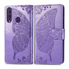 For Huawei Y6P Butterfly Love Flower Embossed Horizontal Flip Leather Case with Bracket / Card Slot / Wallet / Lanyard(Light Purple) - 1