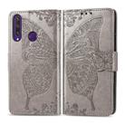 For Huawei Y6P Butterfly Love Flower Embossed Horizontal Flip Leather Case with Bracket / Card Slot / Wallet / Lanyard(Gray) - 1