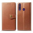 For Huawei Y6P Retro Solid Color Leather Buckle Phone Case with Lanyard & Photo Frame & Card Slot & Wallet & Stand Function(Brown) - 1