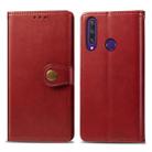 For Huawei Y6P Retro Solid Color Leather Buckle Phone Case with Lanyard & Photo Frame & Card Slot & Wallet & Stand Function(Red) - 1