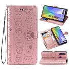 For Huawei Y6P Cute Cat and Dog Embossed Horizontal Flip Leather Case with Bracket / Card Slot / Wallet / Lanyard(Rose Gold) - 1