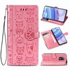 For Xiaomi  Redmi 10X Pro 5G/10X 5G Cute Cat and Dog Embossed Horizontal Flip Leather Case with Bracket / Card Slot / Wallet / Lanyard(Pink) - 1