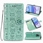 For Xiaomi  Redmi 10X Pro 5G/10X 5G Cute Cat and Dog Embossed Horizontal Flip Leather Case with Bracket / Card Slot / Wallet / Lanyard(Green) - 1