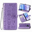 For Xiaomi  Redmi 10X Pro 5G/10X 5G Cute Cat and Dog Embossed Horizontal Flip Leather Case with Bracket / Card Slot / Wallet / Lanyard(Purple) - 1