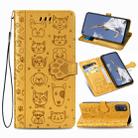 For OPPO A52/A72/A92 Cute Cat and Dog Embossed Horizontal Flip Leather Case with Bracket / Card Slot / Wallet / Lanyard(Yellow) - 1
