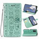 For OPPO A52/A72/A92 Cute Cat and Dog Embossed Horizontal Flip Leather Case with Bracket / Card Slot / Wallet / Lanyard(Green) - 1