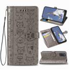 For OPPO A52/A72/A92 Cute Cat and Dog Embossed Horizontal Flip Leather Case with Bracket / Card Slot / Wallet / Lanyard(Gray) - 1