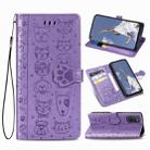 For OPPO A52/A72/A92 Cute Cat and Dog Embossed Horizontal Flip Leather Case with Bracket / Card Slot / Wallet / Lanyard(Purple) - 1
