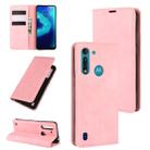 For Motorola Moto G8 Power Lite Retro-skin Business Magnetic Suction Leather Case with Holder & Card Slots & Wallet(Pink) - 1
