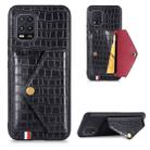 For Xiaomi Mi 10 Lite 5G Crocodile Pattern PU+TPU+PVC Shatter-resistant Mobile Phone Case with Magnetic Invisible Holder & Holder & Card Slots(Black) - 1