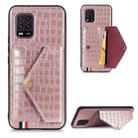 For Xiaomi Mi 10 Lite 5G Crocodile Pattern PU+TPU+PVC Shatter-resistant Mobile Phone Case with Magnetic Invisible Holder & Holder & Card Slots(Rose Gold) - 1