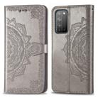 For Huawei Honor X10 Halfway Mandala Embossing Pattern Horizontal Flip Leather Case with Holder & Card Slots & Wallet & Photo Frame & Lanyard(Gray) - 1