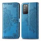 For Huawei Honor X10 Halfway Mandala Embossing Pattern Horizontal Flip Leather Case with Holder & Card Slots & Wallet & Photo Frame & Lanyard(Blue) - 1