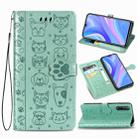 For Huawei Y8P / Enjoy 10s Lovely Cat and Dog Embossing Pattern Horizontal Flip Leather Case , with Holder & Card Slots & Wallet & Cartoon Clasp & Lanyard(Green) - 1