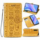 For Huawei Y8P / Enjoy 10s Lovely Cat and Dog Embossing Pattern Horizontal Flip Leather Case , with Holder & Card Slots & Wallet & Cartoon Clasp & Lanyard(Yellow) - 1