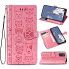 For OPPO A92 / A72 / A52 Lovely Cat and Dog Embossing Pattern Horizontal Flip Leather Case , with Holder & Card Slots & Wallet & Cartoon Clasp & Lanyard(Pink) - 1