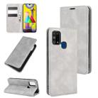 For Samsung Galaxy M31 Retro-skin Business Magnetic Suction Leather Case with Holder & Card Slots & Wallet(Grey) - 1