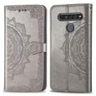 For LG K61 Halfway Mandala Embossing Pattern Horizontal Flip Leather Case with Holder & Card Slots & Wallet & Photo Frame & Lanyard(Grey) - 1