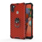 For Samsung Galaxy A11 Shockproof Honeycomb PC + TPU Ring Holder Protection Case(Red) - 1