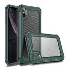 For iPhone X / XS Transparent Carbon Fiber Texture Rugged Full Body TPU+PC Scratch-Resistant Shockproof Case(Army Green) - 1