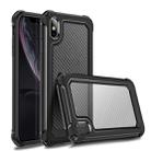 For iPhone XR Transparent Carbon Fiber Texture Rugged Full Body TPU+PC Scratch-Resistant Shockproof Case(Black) - 1