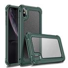 For iPhone XS Max Transparent Carbon Fiber Texture Rugged Full Body TPU+PC Scratch-Resistant Shockproof Case(Army Green) - 1