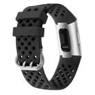 For Fitbit Charge 3 / 4 Hollow Square Silicone Watch Band Wristband(Black) - 1