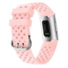 For Fitbit Charge 3 / 4 Hollow Square Silicone Watch Band Wristband(Pink) - 1