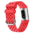 For Fitbit Charge 3 / 4 Hollow Square Silicone Watch Band Wristband(Red) - 1