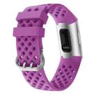 For Fitbit Charge 3 / 4 Hollow Square Silicone Watch Band Wristband(Purple) - 1