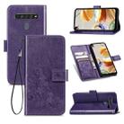 For LG K61 Four-leaf Clasp Embossed Buckle Mobile Phone Protection Leather Case with Lanyard & Card Slot & Wallet & Bracket Function(Purple) - 1