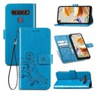 For LG K61 Four-leaf Clasp Embossed Buckle Mobile Phone Protection Leather Case with Lanyard & Card Slot & Wallet & Bracket Function(Blue) - 1