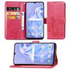 For OPPO  Reno 3A Four-leaf Clasp Embossed Buckle Mobile Phone Protection Leather Case with Lanyard & Card Slot & Wallet & Bracket Function(Magenta) - 1