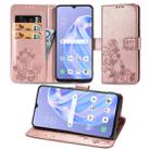 For OPPO  Reno 3A Four-leaf Clasp Embossed Buckle Mobile Phone Protection Leather Case with Lanyard & Card Slot & Wallet & Bracket Function(Rose Gold) - 1
