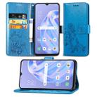 For OPPO  Reno 3A Four-leaf Clasp Embossed Buckle Mobile Phone Protection Leather Case with Lanyard & Card Slot & Wallet & Bracket Function(Blue) - 1