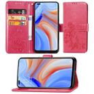 For OPPO Reno4 Four-leaf Clasp Embossed Buckle Mobile Phone Protection Leather Case with Lanyard & Card Slot & Wallet & Bracket Function(Magenta) - 1