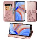 For OPPO Reno4 Four-leaf Clasp Embossed Buckle Mobile Phone Protection Leather Case with Lanyard & Card Slot & Wallet & Bracket Function(Rose Gold) - 1
