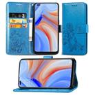 For OPPO Reno4 Four-leaf Clasp Embossed Buckle Mobile Phone Protection Leather Case with Lanyard & Card Slot & Wallet & Bracket Function(Blue) - 1