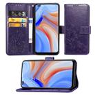 For OPPO Reno4 Four-leaf Clasp Embossed Buckle Mobile Phone Protection Leather Case with Lanyard & Card Slot & Wallet & Bracket Function(Purple) - 1