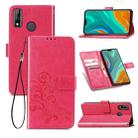 For Huawei Y8S Four-leaf Clasp Embossed Buckle Mobile Phone Protection Leather Case with Lanyard & Card Slot & Wallet & Bracket Function(Magenta) - 1