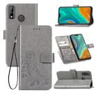 For Huawei Y8S Four-leaf Clasp Embossed Buckle Mobile Phone Protection Leather Case with Lanyard & Card Slot & Wallet & Bracket Function(Gray) - 1