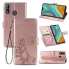 For Huawei Y8S Four-leaf Clasp Embossed Buckle Mobile Phone Protection Leather Case with Lanyard & Card Slot & Wallet & Bracket Function(Rose Gold) - 1