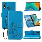 For Huawei Y8S Four-leaf Clasp Embossed Buckle Mobile Phone Protection Leather Case with Lanyard & Card Slot & Wallet & Bracket Function(Blue) - 1