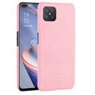 For OPPO A92s Shockproof Crocodile Texture PC + PU Case(Pink) - 1