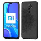 For Xiaomi Redmi 9 Mandala Embossed Cloth Cover PC + TPU Mobile Phone Case with Magnetic Function and Hand Strap(Black) - 1